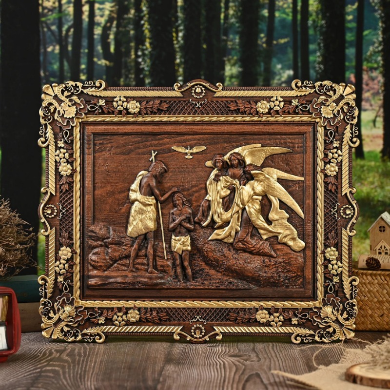 Home Decor Wall Art - Handcrafted Wooden Relief Wall Art,Baptism of