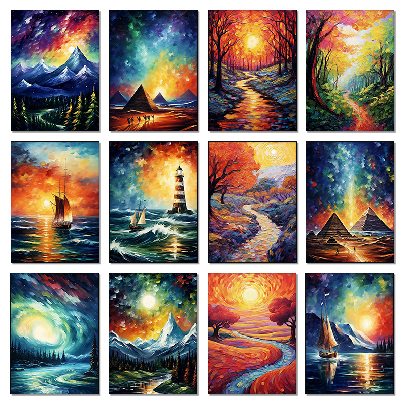 Home Decor Color Palettes - Colorful Impressionist Landscapes Poster Mountains Forests