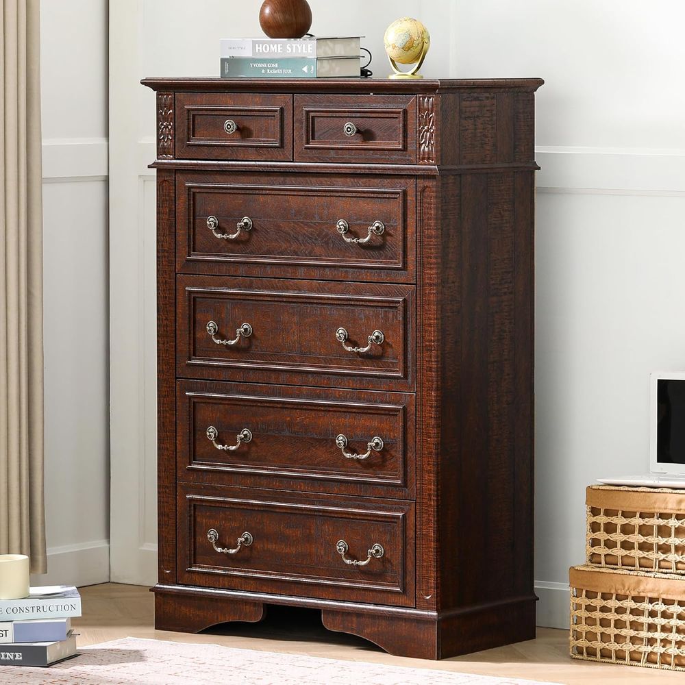 Home Decor Furniture - 6-Drawer Tall Dresser for Bedroom, Storage