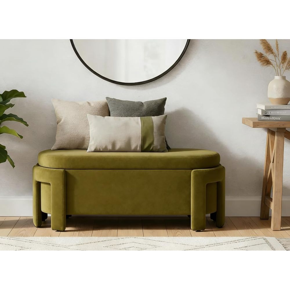 Home Decor Furniture - Olive Velvet Storage Ottoman Bench, Comfortable