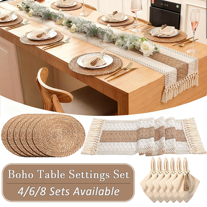Linen Table Runner - 4/6/8 Sets Boho Dining Table Decorations