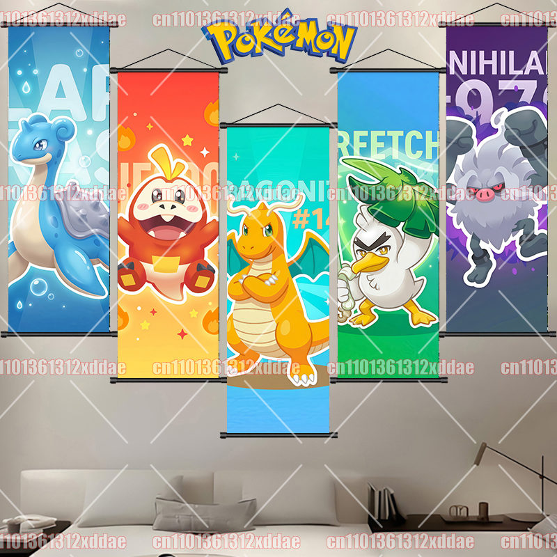 Canvas Painting - Pokemon Scroll Painting Dragonite Incineroar Litten