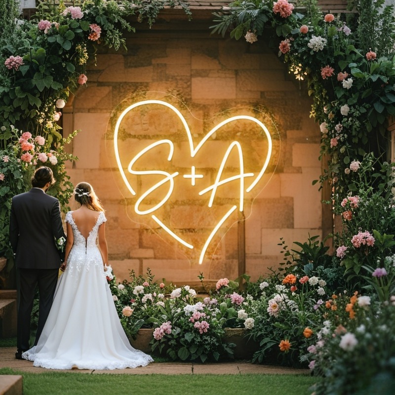 Home Decor Light - Custom Initials Heart LED Neon Sign,