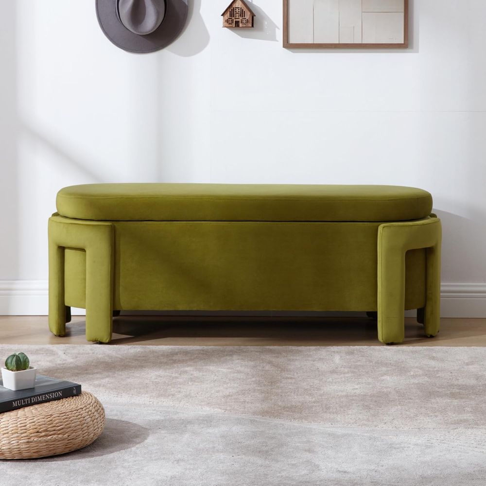 Olive Velvet Storage Ottoman B - Home Decor Furniture 评论和价格
