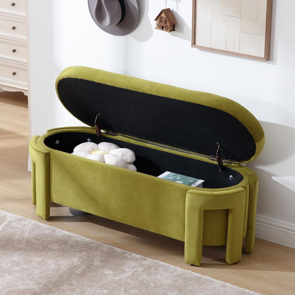 Olive Velvet Storage Ottoman B - Home Decor Furniture 评论和价格