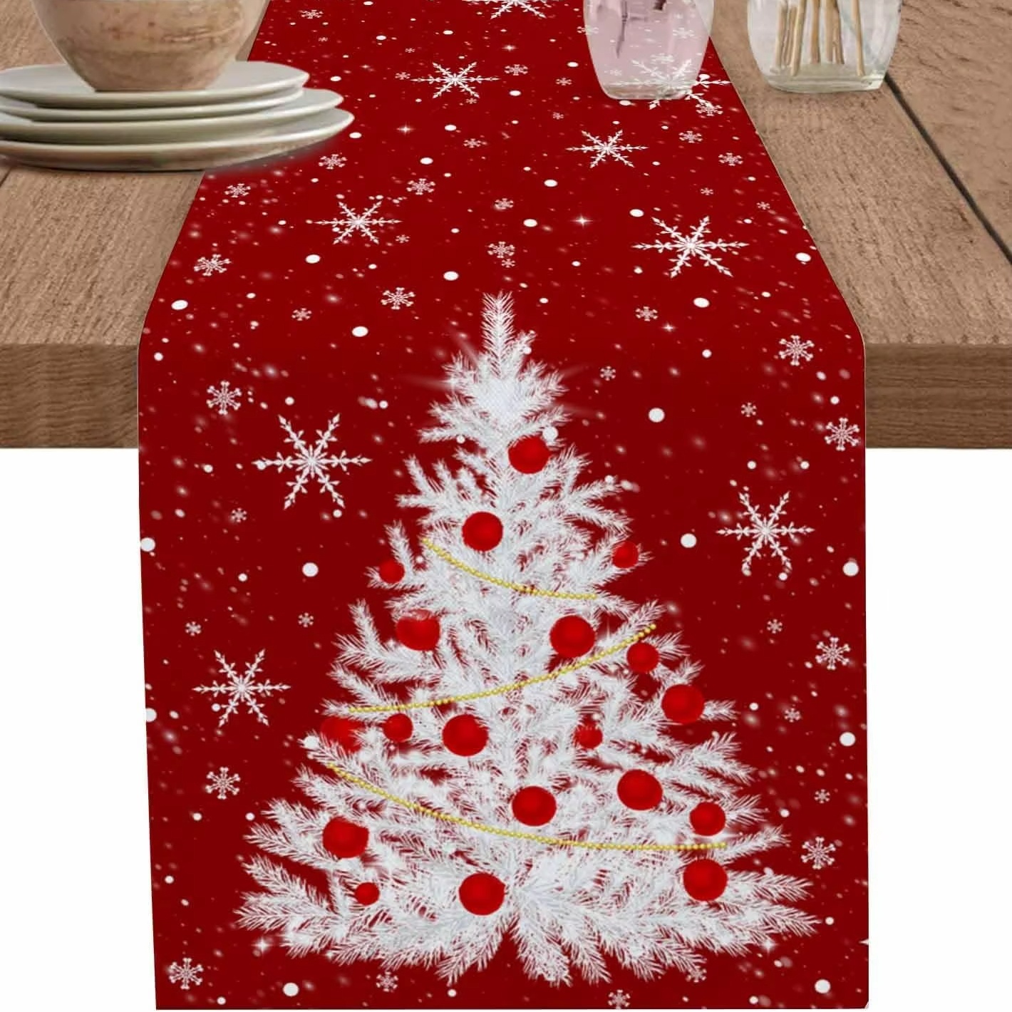 Red Table Runner Christmas Tre - Linen Table Runner 评论和价格