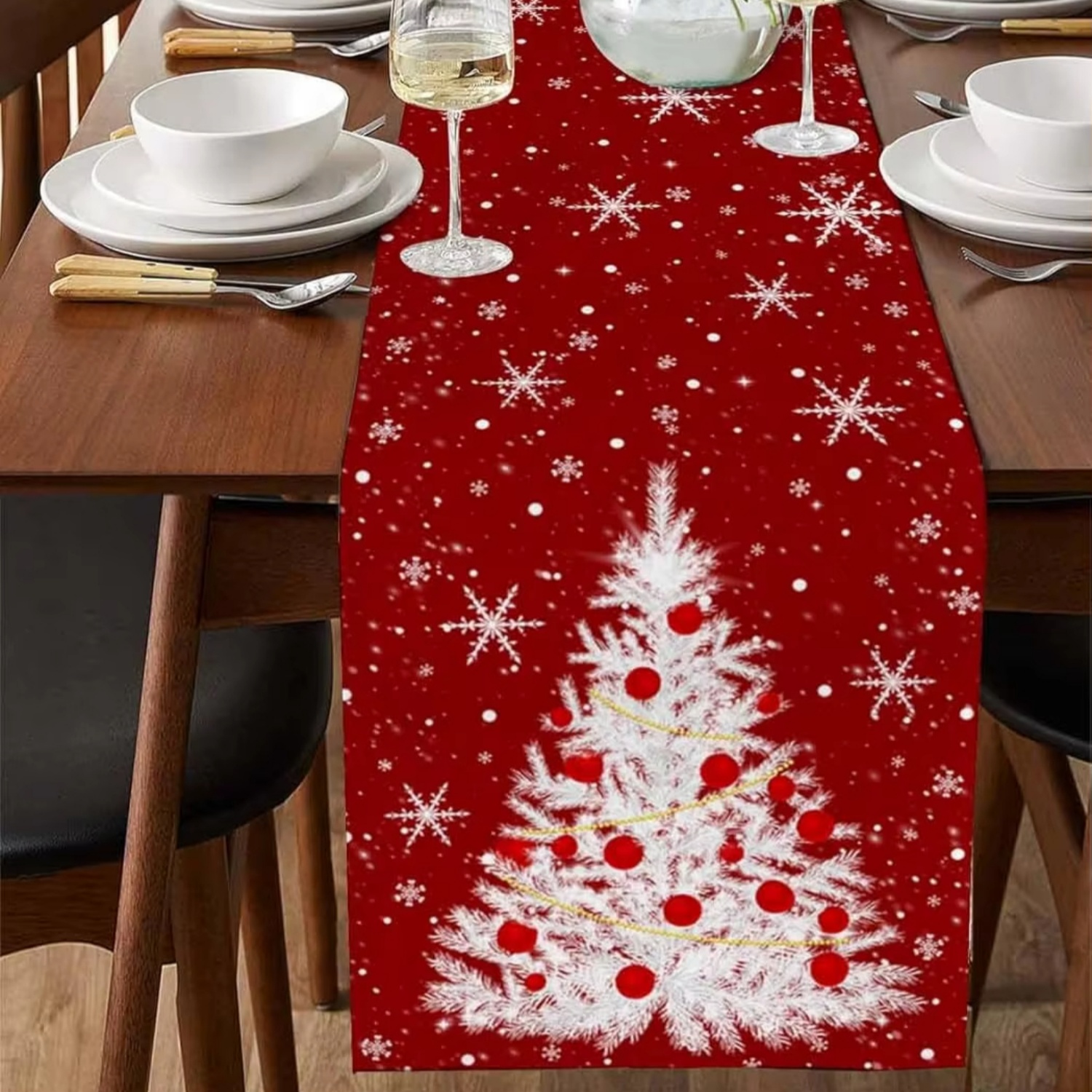 Red Table Runner Christmas Tre - Linen Table Runner 评论和价格