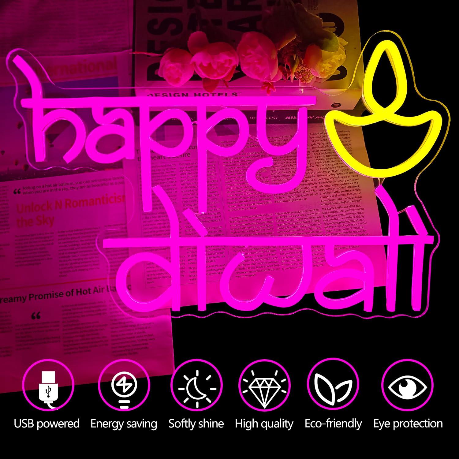 Happy Diwali Neon Sign USB Pow - Home Decor Light 评论和价格