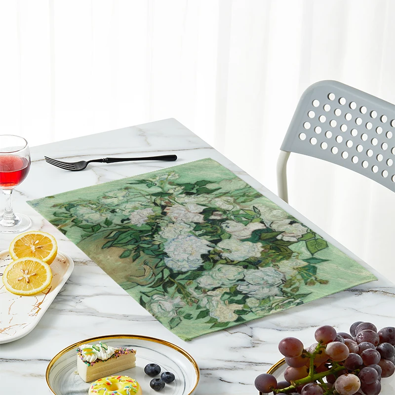 New Van Gogh Oil Painting Tabl - Linen Table Runner 评论和价格