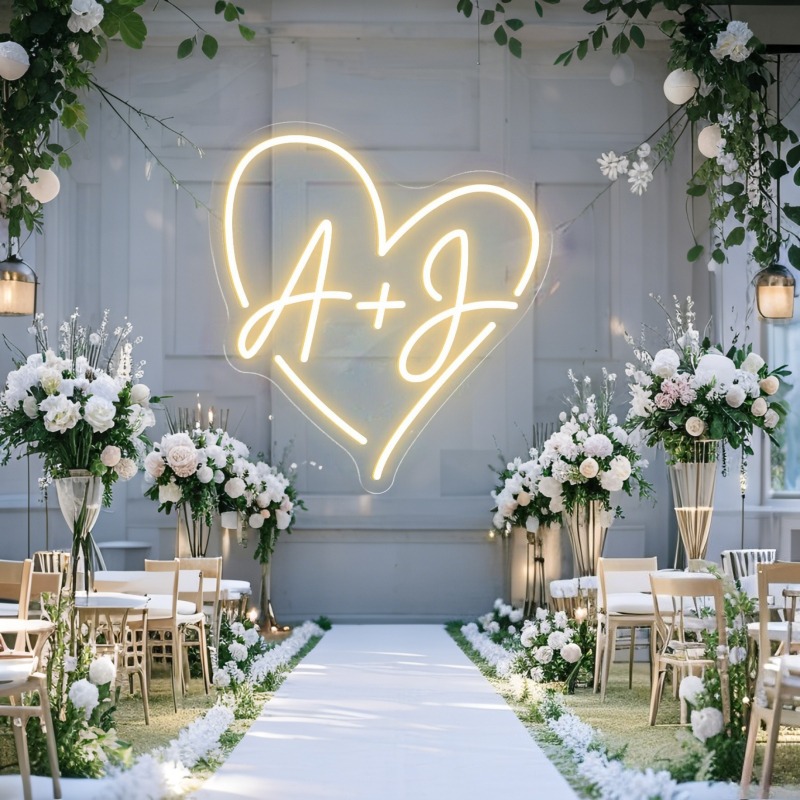 Custom Initials Heart LED Neon - Home Decor Light 评论和价格