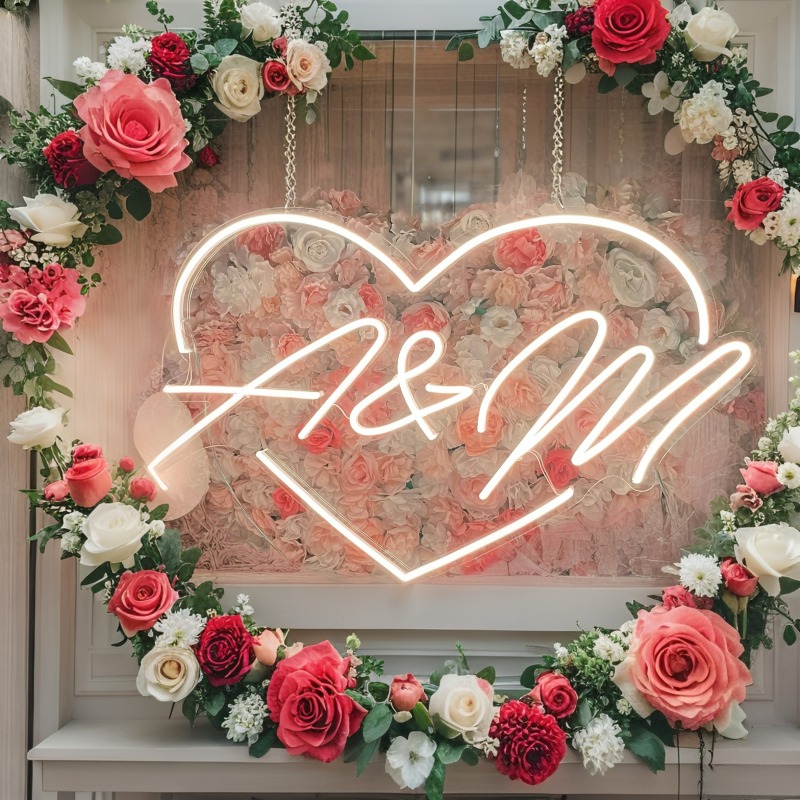 Custom Initials Heart LED Neon - Home Decor Light 评论和价格