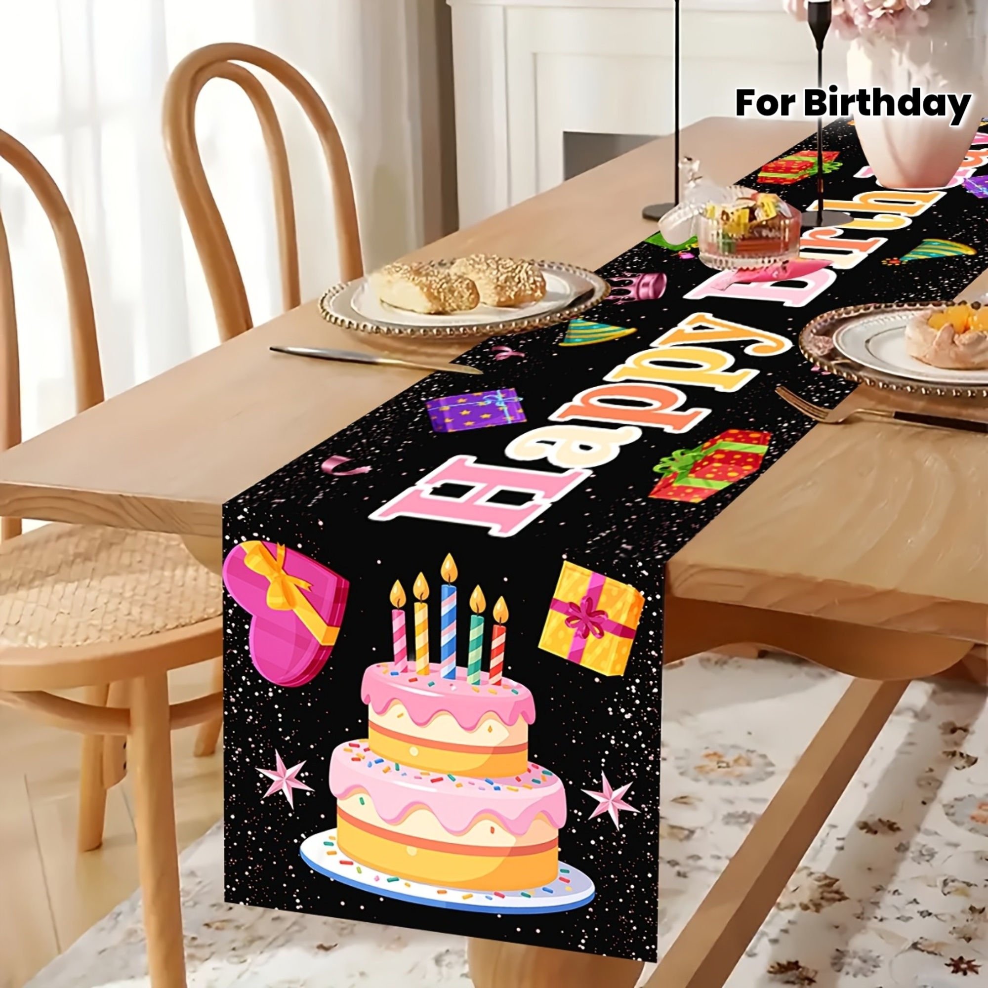 Black Happy Birthday Linen Tab - Linen Table Runner 评论和价格