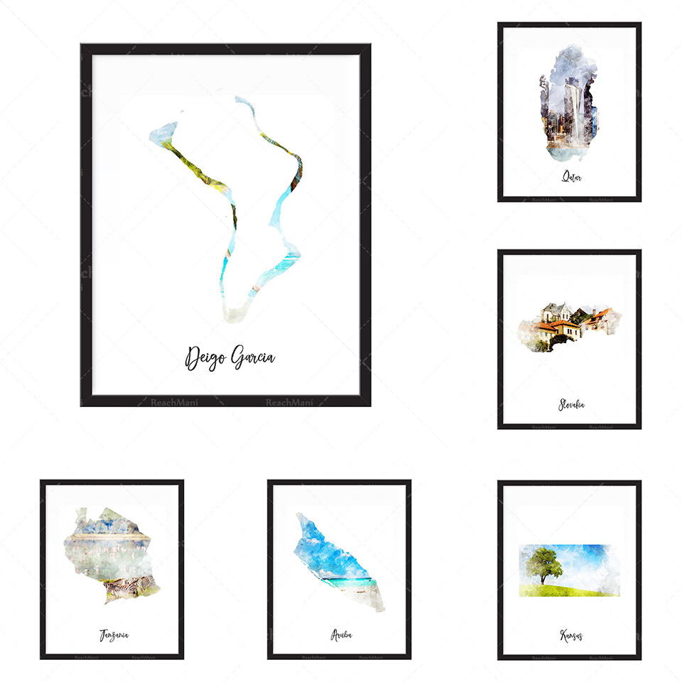 Impression de carte aquarelle  - Home Decor Qatar 评论和价格