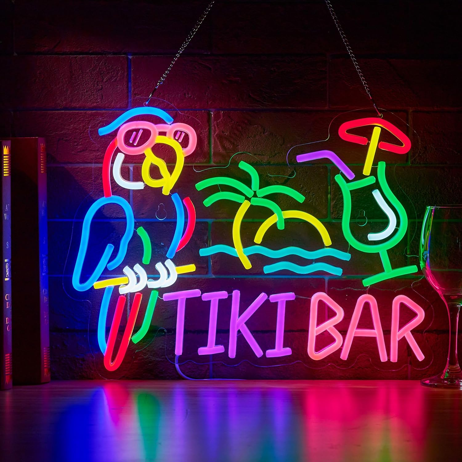 Tiki Bar Parrot Palm Tree Neon - Home Decor Wall Art 评论和价格