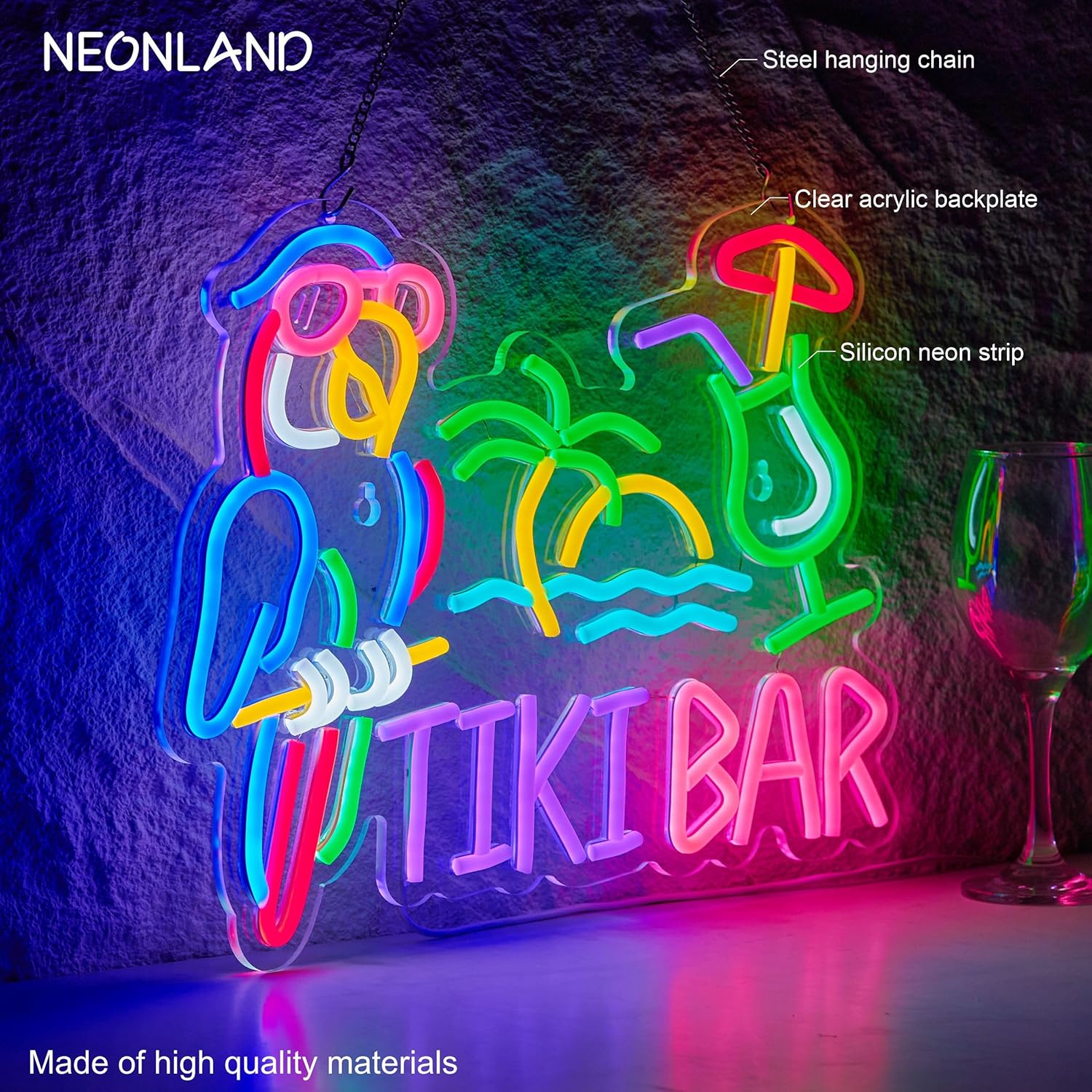 Tiki Bar Parrot Palm Tree Neon - Home Decor Wall Art 评论和价格