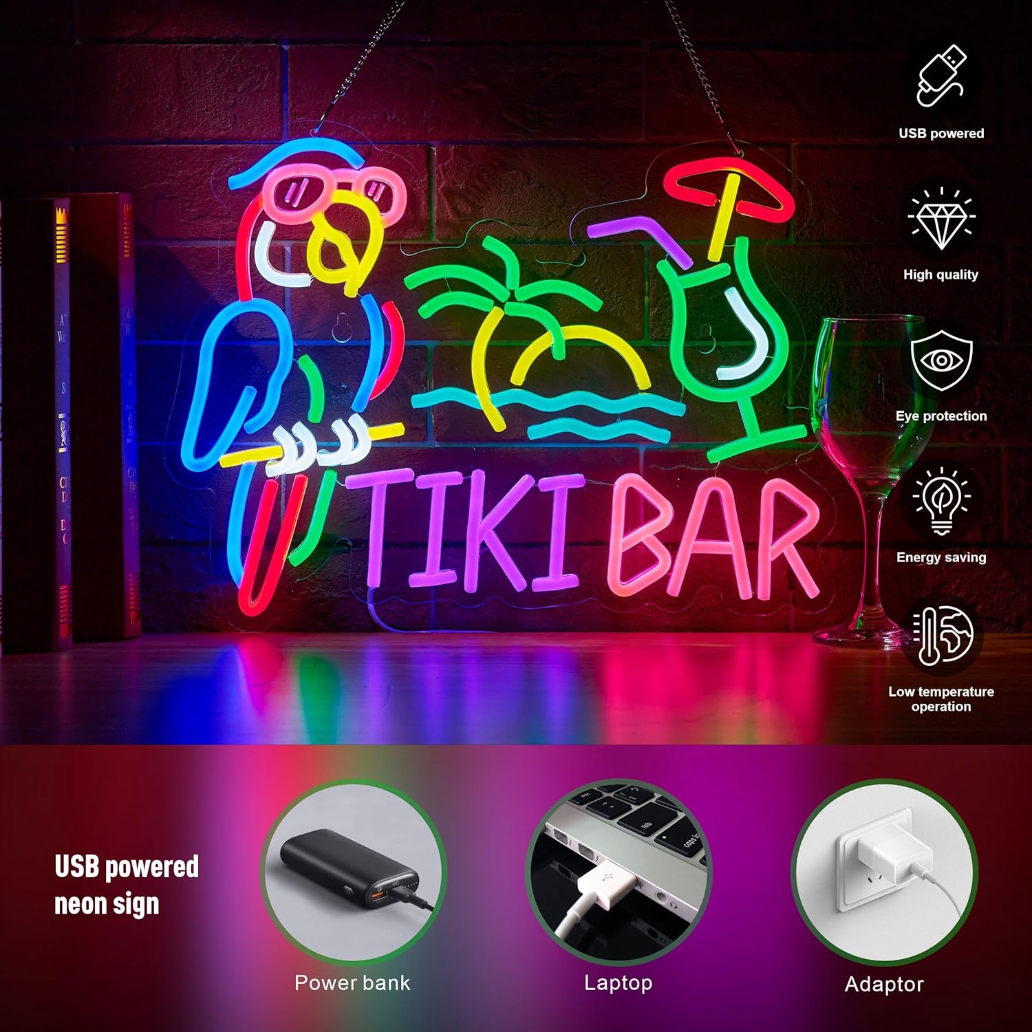 Tiki Bar Parrot Palm Tree Neon - Home Decor Wall Art 评论和价格