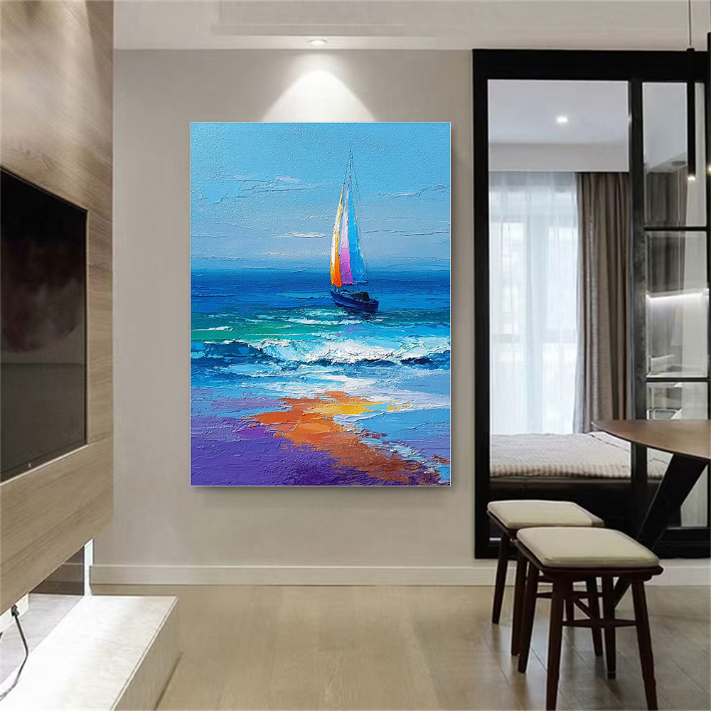 Hand-Painted Sailboat Seascape - Home Decor Color Palettes 评论和价格