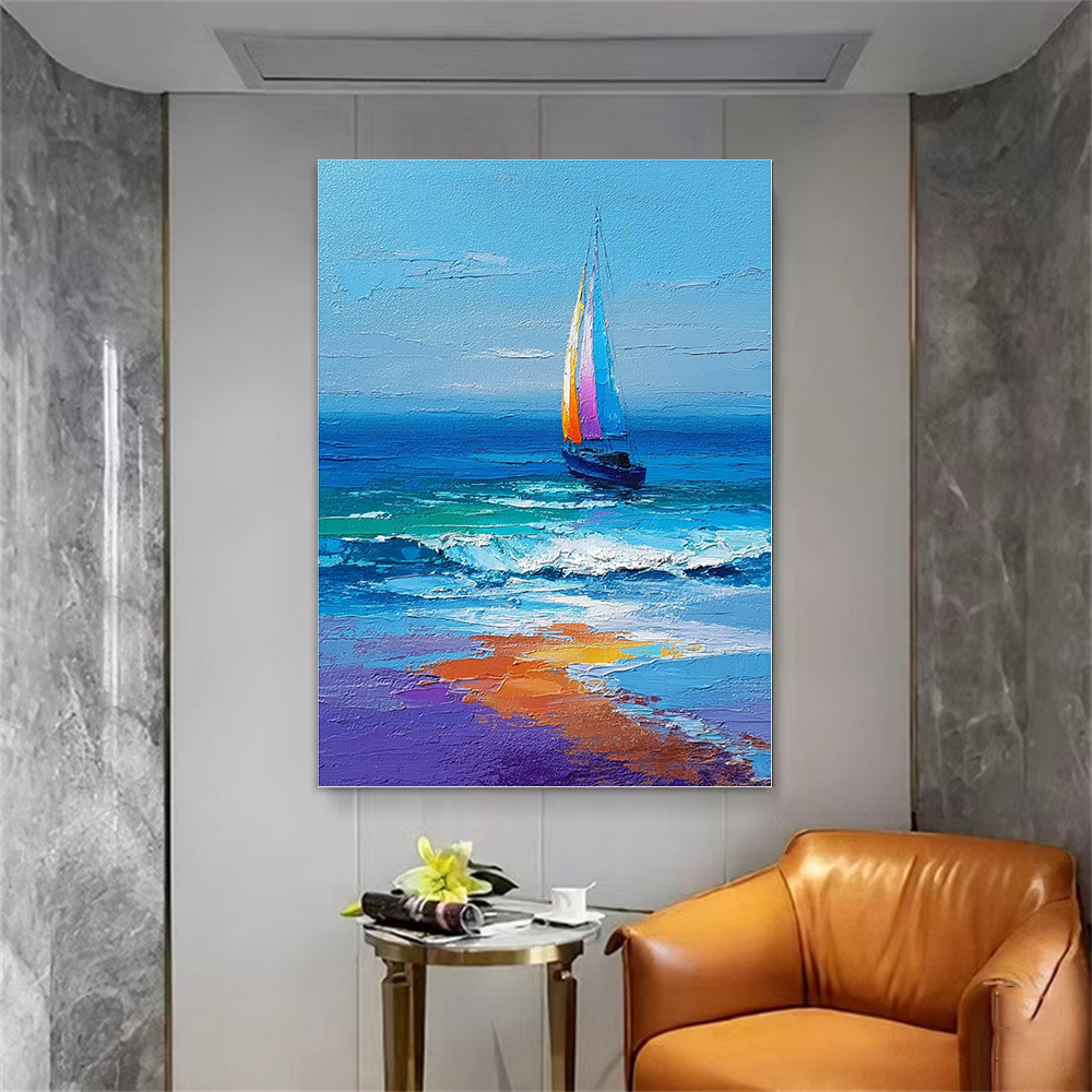 Hand-Painted Sailboat Seascape - Home Decor Color Palettes 评论和价格