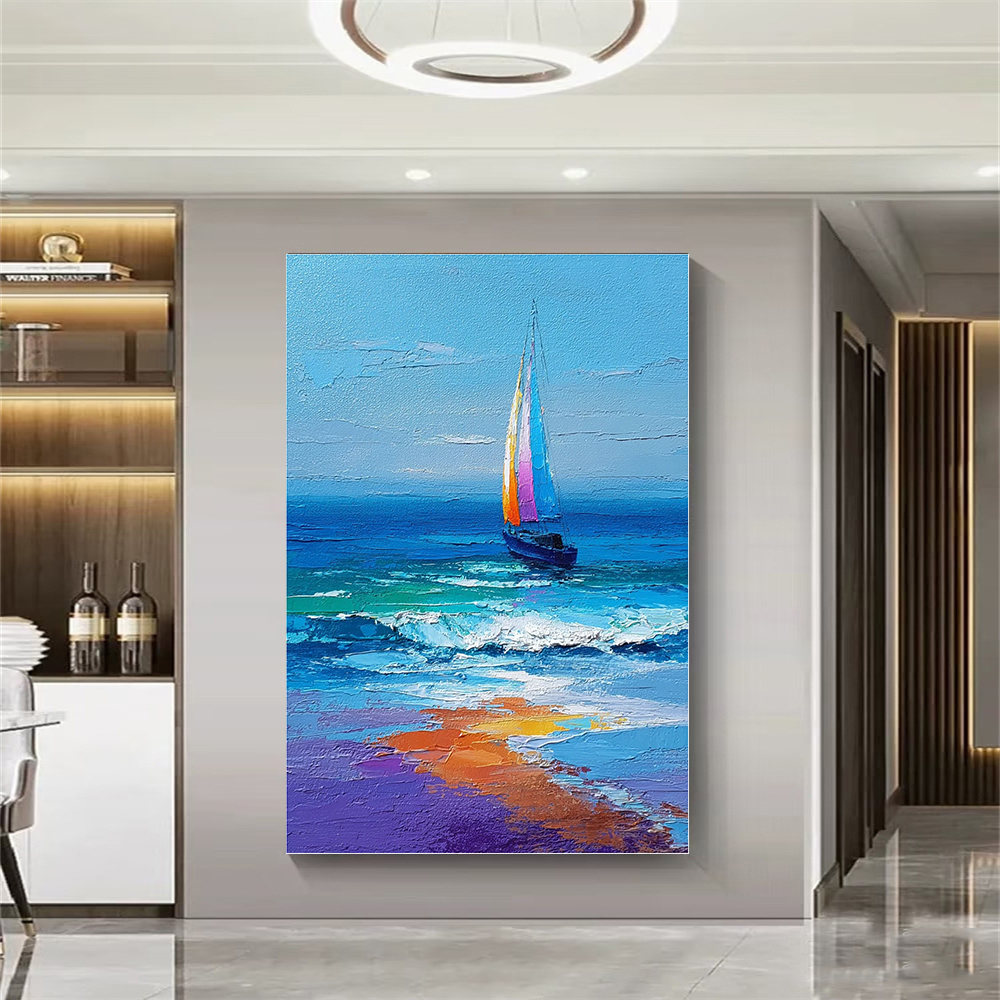 Hand-Painted Sailboat Seascape - Home Decor Color Palettes 评论和价格